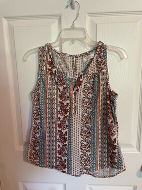 Eden & Olivia Striped Floral Sleeveless Tank - Rust, Teal & Cream